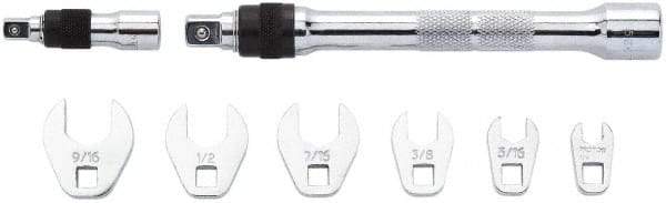 Proto - 8 Piece 1/4" Drive Open End Crowfoot Wrench Set - 1/4 to 9/16", with Clip Rail - Exact Tool & Supply