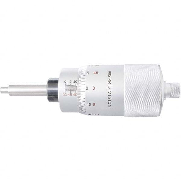 Starrett - 25mm, 2-1/16 Inch Plain Thimble, 5/16 Inch Diameter x 2-7/16 Inch Long Spindle, Mechanical Micrometer Head - Exact Tool & Supply