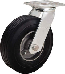 Hamilton - 8" Diam x 2" Wide, Rubber Swivel Caster - 500 Lb Capacity, Top Plate Mount, 4" x 4-1/2" Plate, Straight Roller Bearing - Exact Tool & Supply