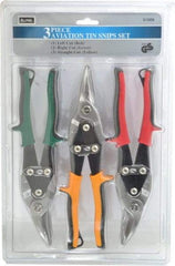 Value Collection - 3 Piece Aviation Snip Set - Left, Right, Straight, 10" OAL, 1-3/8" LOC - Exact Tool & Supply