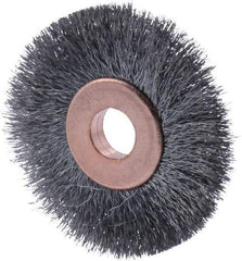 Osborn - 1-1/2" OD, 1/4" Arbor Hole, Crimped Steel Wheel Brush - 1/8" Face Width, 21/64" Trim Length, 0.003" Filament Diam, 20,000 RPM - Exact Tool & Supply