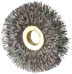 Osborn - 2-1/2" OD, 1/2" Arbor Hole, Crimped Steel Wheel Brush - 1/4" Face Width, 3/4" Trim Length, 0.014" Filament Diam, 20,000 RPM - Exact Tool & Supply