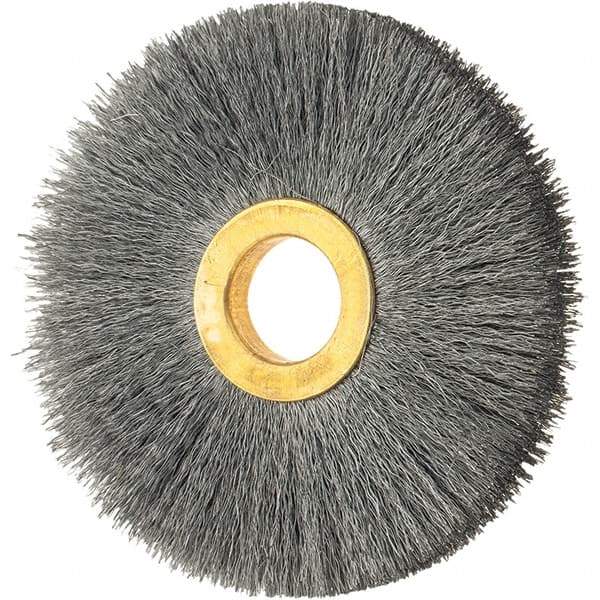 Osborn - 3" OD, 5/8" Arbor Hole, Crimped Steel Wheel Brush - 3/8" Face Width, 15/16" Trim Length, 0.008" Filament Diam, 20,000 RPM - Exact Tool & Supply