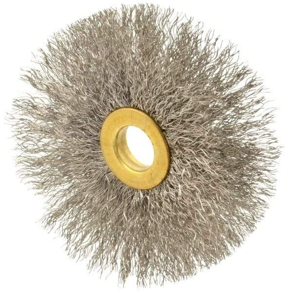 Osborn - 3" OD, 1/2" Arbor Hole, Crimped Stainless Steel Wheel Brush - 1/4" Face Width, 1" Trim Length, 0.008" Filament Diam, 20,000 RPM - Exact Tool & Supply