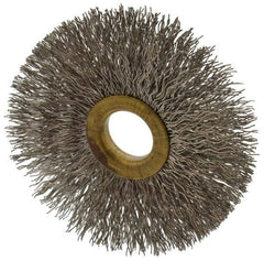 Osborn - 3" OD, 5/8" Arbor Hole, Crimped Stainless Steel Wheel Brush - 3/8" Face Width, 15/16" Trim Length, 0.014" Filament Diam, 20,000 RPM - Exact Tool & Supply