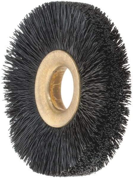 Osborn - 2" OD, 1/2" Arbor Hole, Nylon Wheel Brush - 3/8" Face Width, 9/16" Trim Length, 0.01" Filament Diam, 20,000 RPM - Exact Tool & Supply