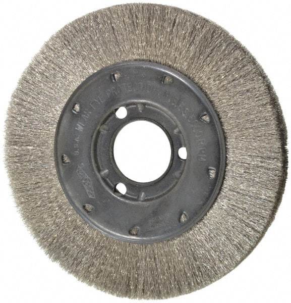 Osborn - 6" OD, 1-1/4" Arbor Hole, Crimped Stainless Steel Wheel Brush - 5/8" Face Width, 1-1/8" Trim Length, 0.005" Filament Diam, 6,000 RPM - Exact Tool & Supply