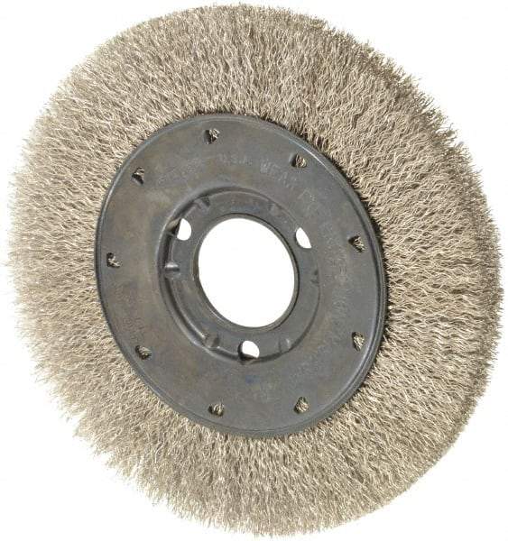 Osborn - 6" OD, 1-1/4" Arbor Hole, Crimped Stainless Steel Wheel Brush - 5/8" Face Width, 1-1/8" Trim Length, 0.0104" Filament Diam, 6,000 RPM - Exact Tool & Supply