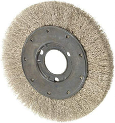 Osborn - 6" OD, 1-1/4" Arbor Hole, Crimped Stainless Steel Wheel Brush - 5/8" Face Width, 1-1/8" Trim Length, 0.0104" Filament Diam, 6,000 RPM - Exact Tool & Supply