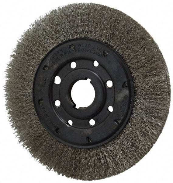 Osborn - 8" OD, 1-1/4" Arbor Hole, Crimped Stainless Steel Wheel Brush - 3/4" Face Width, 1-1/2" Trim Length, 0.0104" Filament Diam, 4,500 RPM - Exact Tool & Supply