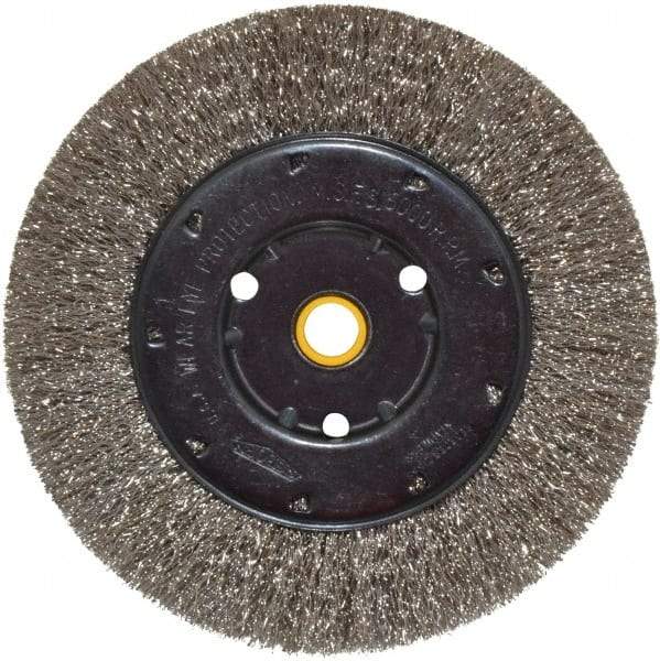 Osborn - 6" OD, 1/2 & 5/8" Arbor Hole, Crimped Stainless Steel Wheel Brush - 5/8" Face Width, 1-1/8" Trim Length, 0.0104" Filament Diam, 6,000 RPM - Exact Tool & Supply