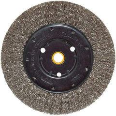 Osborn - 6" OD, 1/2 & 5/8" Arbor Hole, Crimped Stainless Steel Wheel Brush - 5/8" Face Width, 1-1/8" Trim Length, 0.0104" Filament Diam, 6,000 RPM - Exact Tool & Supply