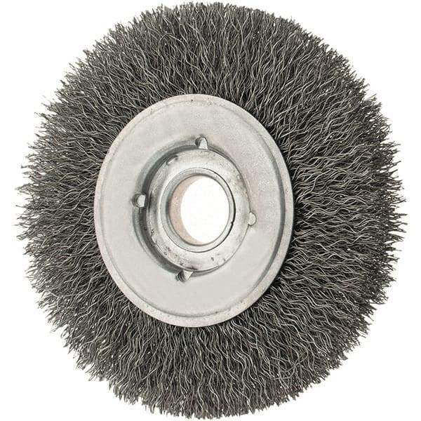 Osborn - 4" OD, 5/8" Arbor Hole, Crimped Steel Wheel Brush - 5/8" Face Width, 13/16" Trim Length, 0.0118" Filament Diam, 6,000 RPM - Exact Tool & Supply