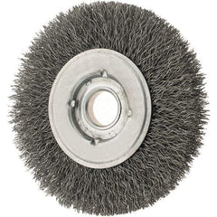 Osborn - 4" OD, 5/8" Arbor Hole, Crimped Steel Wheel Brush - 5/8" Face Width, 13/16" Trim Length, 0.0118" Filament Diam, 6,000 RPM - Exact Tool & Supply