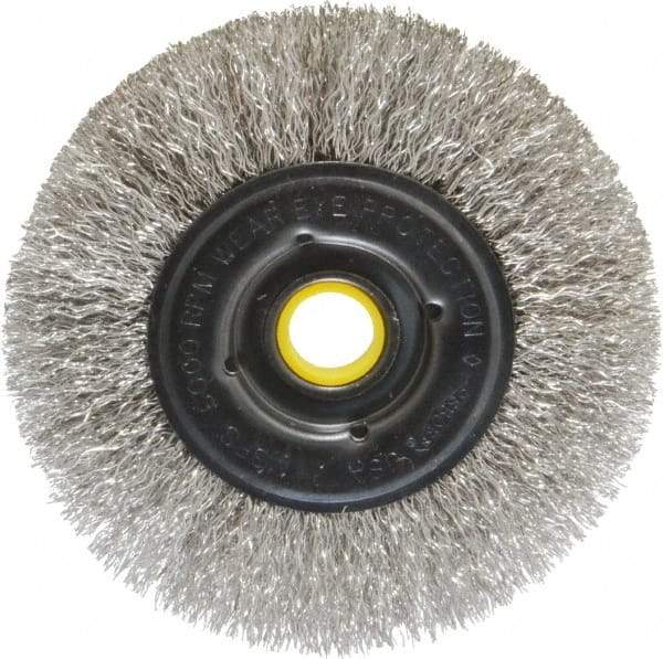 Osborn - 4" OD, 1/2 & 5/8" Arbor Hole, Crimped Stainless Steel Wheel Brush - 3/8" Face Width, 13/16" Trim Length, 0.0104" Filament Diam, 6,000 RPM - Exact Tool & Supply