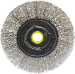 Osborn - 4" OD, 1/2 & 5/8" Arbor Hole, Crimped Stainless Steel Wheel Brush - 3/8" Face Width, 13/16" Trim Length, 0.0104" Filament Diam, 6,000 RPM - Exact Tool & Supply