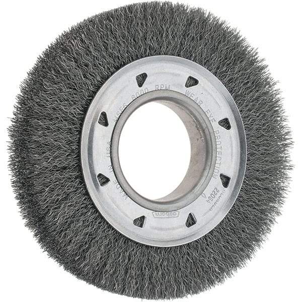 Osborn - 6" OD, 2" Arbor Hole, Crimped Steel Wheel Brush - 7/8" Face Width, 1" Trim Length, 0.0104" Filament Diam, 6,000 RPM - Exact Tool & Supply