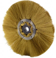 Osborn - 6" OD, 1/2" Arbor Hole, Crimped Brass Wheel Brush - 1/2" Face Width, 1-7/8" Trim Length, 0.005" Filament Diam, 4,000 RPM - Exact Tool & Supply