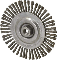 Osborn - 6-1/2" OD, 5/8-11 Arbor Hole, Knotted Steel Wheel Brush - 1/4" Face Width, 1-7/32" Trim Length, 0.02" Filament Diam, 12,000 RPM - Exact Tool & Supply