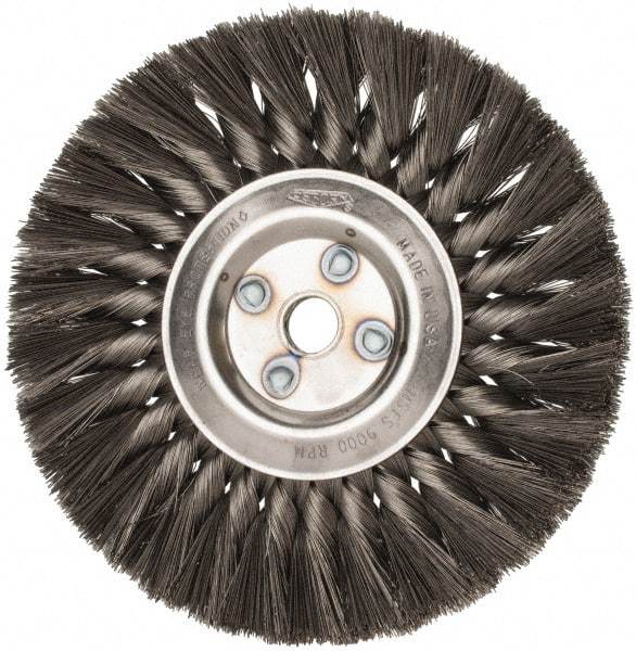 Osborn - 7" OD, 5/8" Arbor Hole, Knotted Steel Wheel Brush - 5/8" Face Width, 1-3/4" Trim Length, 0.0118" Filament Diam, 9,000 RPM - Exact Tool & Supply