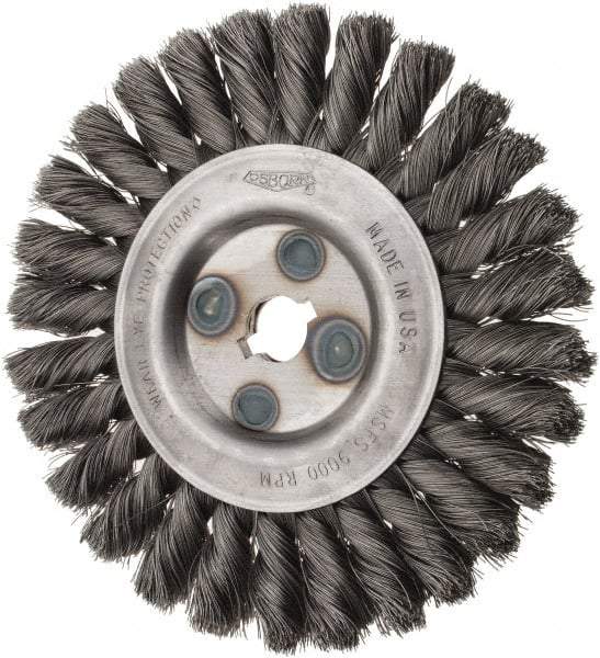Osborn - 6" OD, 5/8" Arbor Hole, Knotted Steel Wheel Brush - 5/8" Face Width, 1-1/4" Trim Length, 0.0118" Filament Diam, 9,000 RPM - Exact Tool & Supply