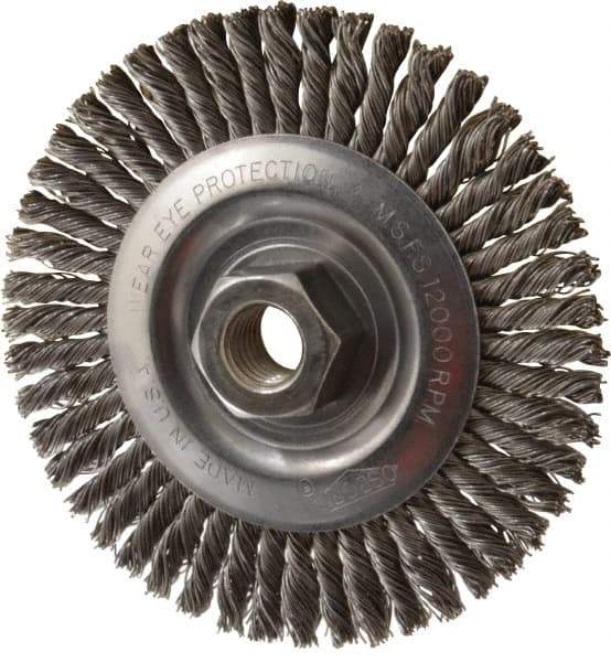 Osborn - 4" OD, 5/8-11 Arbor Hole, Knotted Steel Wheel Brush - 3/16" Face Width, 1" Trim Length, 0.02" Filament Diam, 12,000 RPM - Exact Tool & Supply