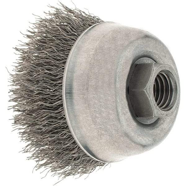 Osborn - 2-3/4" Diam, 5/8-11 Threaded Arbor, Steel Fill Cup Brush - 0.014 Wire Diam, 1" Trim Length, 14,000 Max RPM - Exact Tool & Supply