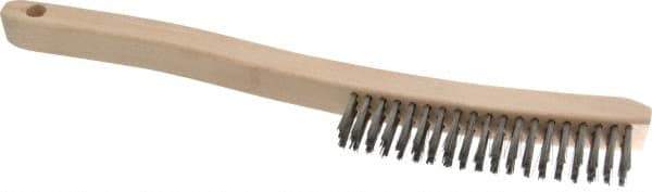 Osborn - 3 Rows x 19 Columns Stainless Steel Scratch Brush - 6" Brush Length, 13-11/16" OAL, 1-1/8" Trim Length, Wood Curved Handle - Exact Tool & Supply