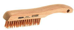 Osborn - 4 Rows x 16 Columns Bronze Scratch Brush - 5-1/4" Brush Length, 10" OAL, 1-1/8" Trim Length, Wood Shoe Handle - Exact Tool & Supply