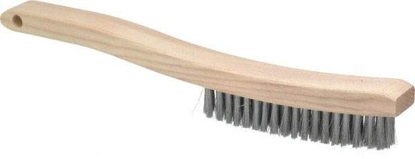 Osborn - 4 Rows x 18 Columns Steel Plater's Brush - 5-3/4" Brush Length, 13-1/4" OAL, 1" Trim Length, Wood Curved Handle - Exact Tool & Supply