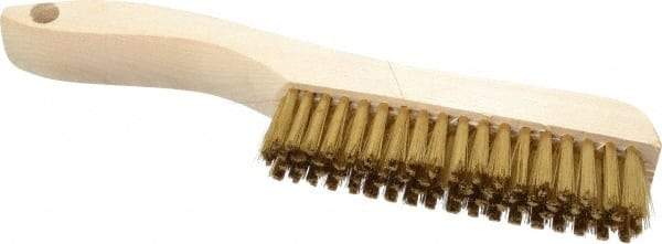 Osborn - 4 Rows x 18 Columns Brass Plater's Brush - 4-3/4" Brush Length, 10" OAL, 1" Trim Length, Wood Shoe Handle - Exact Tool & Supply