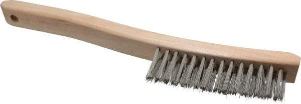 Osborn - 3 Rows x 14 Columns Stainless Steel Scratch Brush - 13-3/4" OAL, 1-1/2" Trim Length, Wood Curved Handle - Exact Tool & Supply