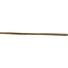 Value Collection - 1/4-20 UNC (Coarse), 3' Long, Low Carbon Steel Threaded Rod - Yellow Zinc-Plated Finish, Right Hand Thread - Exact Tool & Supply