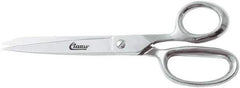 Clauss - 4" LOC, 8" OAL Chrome Plated Straight Shears - Steel Straight Handle, For Paper, Fabric - Exact Tool & Supply