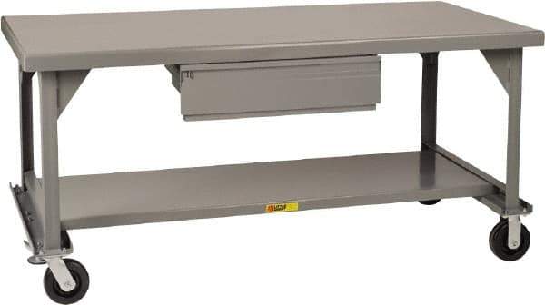 Little Giant - Mobile Workbench - 7 Gauge Steel, Fixed Leg, Gray, 72" Long x 30" Deep x 34" High - Exact Tool & Supply