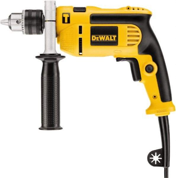 DeWALT - 120 Volt 1/2" Keyed Chuck Electric Hammer Drill - 0 to 47,600 BPM, 0 to 2,800 RPM, Reversible, Pistol Grip with Side Handle - Exact Tool & Supply