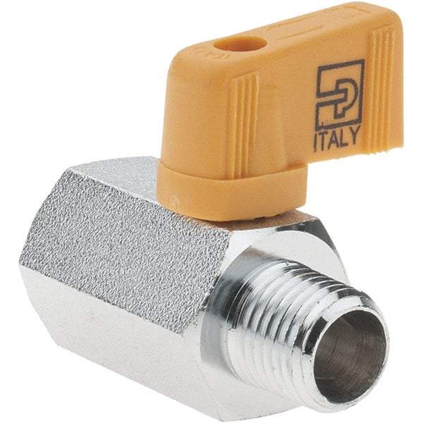 Parker - 1/4" Pipe, Brass Miniature Ball Valve - Male x Female Ends, Wedge Handle - Exact Tool & Supply
