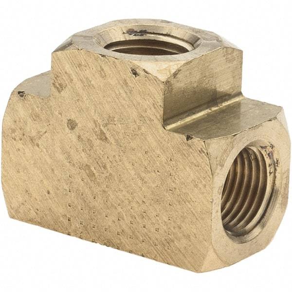 Parker - 1/8 Female Thread, Brass Industrial Pipe Female Tee - FNPTF, 1,000 psi - Exact Tool & Supply