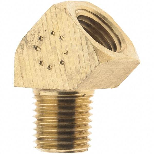 Parker - 1/4 Male Thread x 1/4 Female Thread, Brass Industrial Pipe 45° Street Elbow - MNPTF x FNPTF, 1,000 psi - Exact Tool & Supply