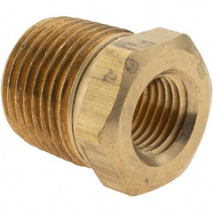 Parker - 1/2 Male Thread x 1/4 Female Thread, Brass Industrial Pipe Hex Bushing - MNPTF x FNPTF, 1,000 psi - Exact Tool & Supply