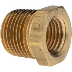 Parker - 3/8 Male Thread x 1/4 Female Thread, Brass Industrial Pipe Hex Bushing - MNPTF x FNPTF, 1,000 psi - Exact Tool & Supply