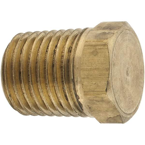 Parker - 1/4 Male Thread, Brass Industrial Pipe Hex Head Plug - MNPTF, 1,000 psi - Exact Tool & Supply