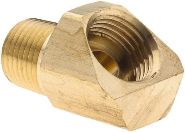 Parker - 1/4" Tube OD, 45° Brass Flared Tube Male 45° Elbow - 1/8 NPT, Flare x MNPT Ends - Exact Tool & Supply