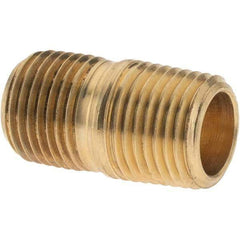 Parker - 1/8 Male Thread, Brass Industrial Pipe Close Nipple - MNPTF, 1,000 psi - Exact Tool & Supply