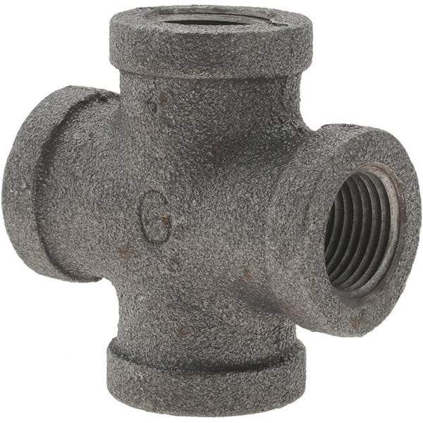 Value Collection - Size 3/8", Class 150, Malleable Iron Black Pipe Cross - 150 psi, Threaded End Connection - Exact Tool & Supply