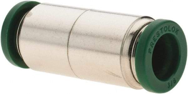 Parker - 3/8" Outside Diam, Nickel Plated Brass Push-to-Connect Tube Union - 300 Max psi, Tube to Tube Connection, Nitrile O-Ring - Exact Tool & Supply
