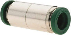 Parker - 3/8" Outside Diam, Nickel Plated Brass Push-to-Connect Tube Union - 300 Max psi, Tube to Tube Connection, Nitrile O-Ring - Exact Tool & Supply