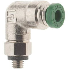 Parker - 5/32" Outside Diam, 10-32 UNF, Nickel Plated Brass Push-to-Connect Tube Male Swivel Elbow - 300 Max psi, Tube to Male UNF Connection, Nitrile O-Ring - Exact Tool & Supply