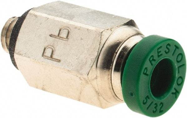 Parker - 5/32" Outside Diam, 10-32 UNF, Nickel Plated Brass Push-to-Connect Tube Male Connector - 300 Max psi, Tube to Male UNF Connection, Nitrile O-Ring - Exact Tool & Supply