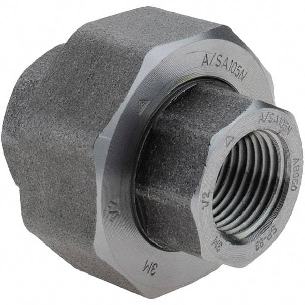 Value Collection - Size 1/2", Class 3,000, Forged Carbon Steel Black Pipe Union - NPT End Connection - Exact Tool & Supply